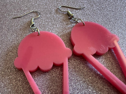 Ice Cream Earrings: Laser Cut Acrylic Pink Ice Cream Cones, Miniature Food, Novelty, Foodie, Strawberry, Best Gifts for Her/Him/Them