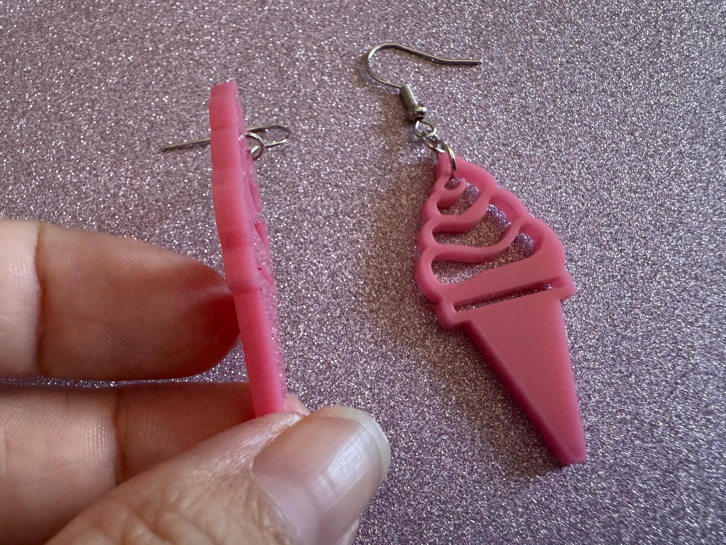Ice Cream Earrings: Laser Cut Acrylic Pink Ice Cream Cones, Miniature Food, Novelty, Foodie,  Strawberry, Best Gifts for Her/Him/Them