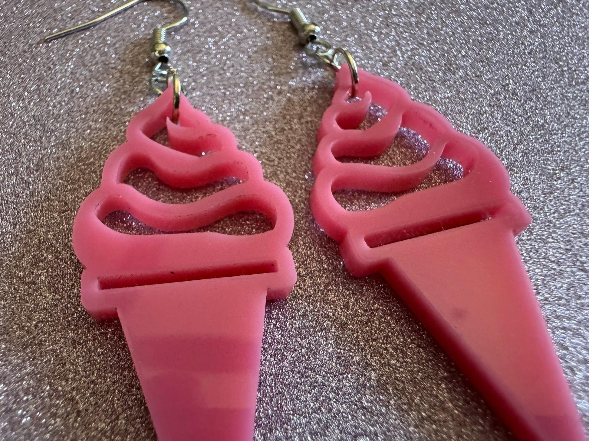 Ice Cream Earrings: Laser Cut Acrylic Pink Ice Cream Cones, Miniature Food, Novelty, Foodie,  Strawberry, Best Gifts for Her/Him/Them