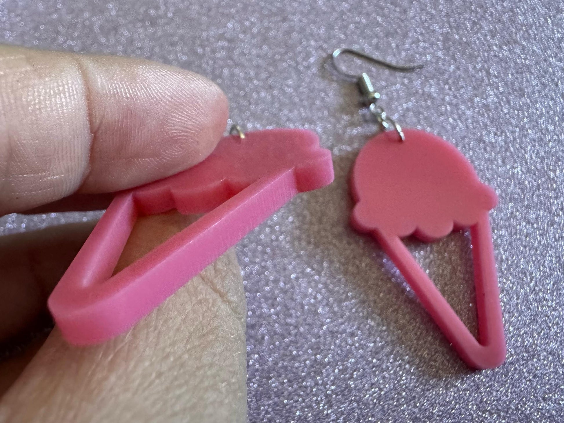 Ice Cream Earrings: Laser Cut Acrylic Pink Ice Cream Cones, Miniature Food, Novelty, Foodie, Strawberry, Best Gifts for Her/Him/Them