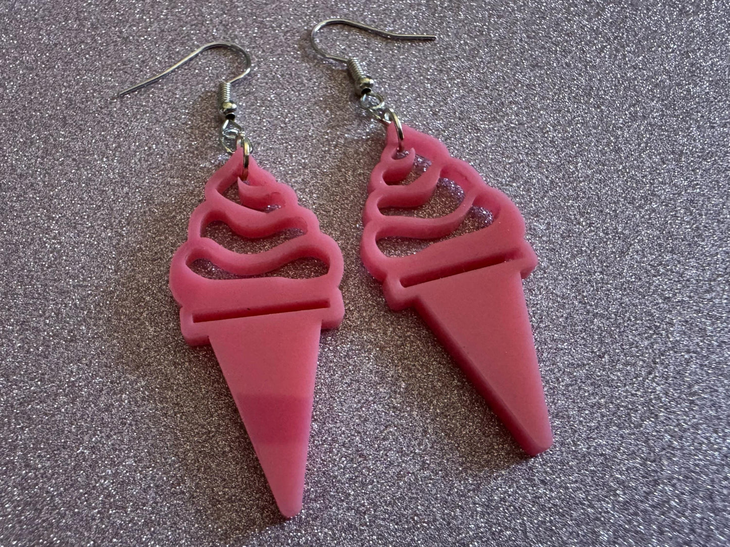 Ice Cream Earrings: Laser Cut Acrylic Pink Ice Cream Cones, Miniature Food, Novelty, Foodie,  Strawberry, Best Gifts for Her/Him/Them