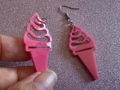 Ice Cream Earrings: Laser Cut Acrylic Pink Ice Cream Cones, Miniature Food, Novelty, Foodie,  Strawberry, Best Gifts for Her/Him/Them