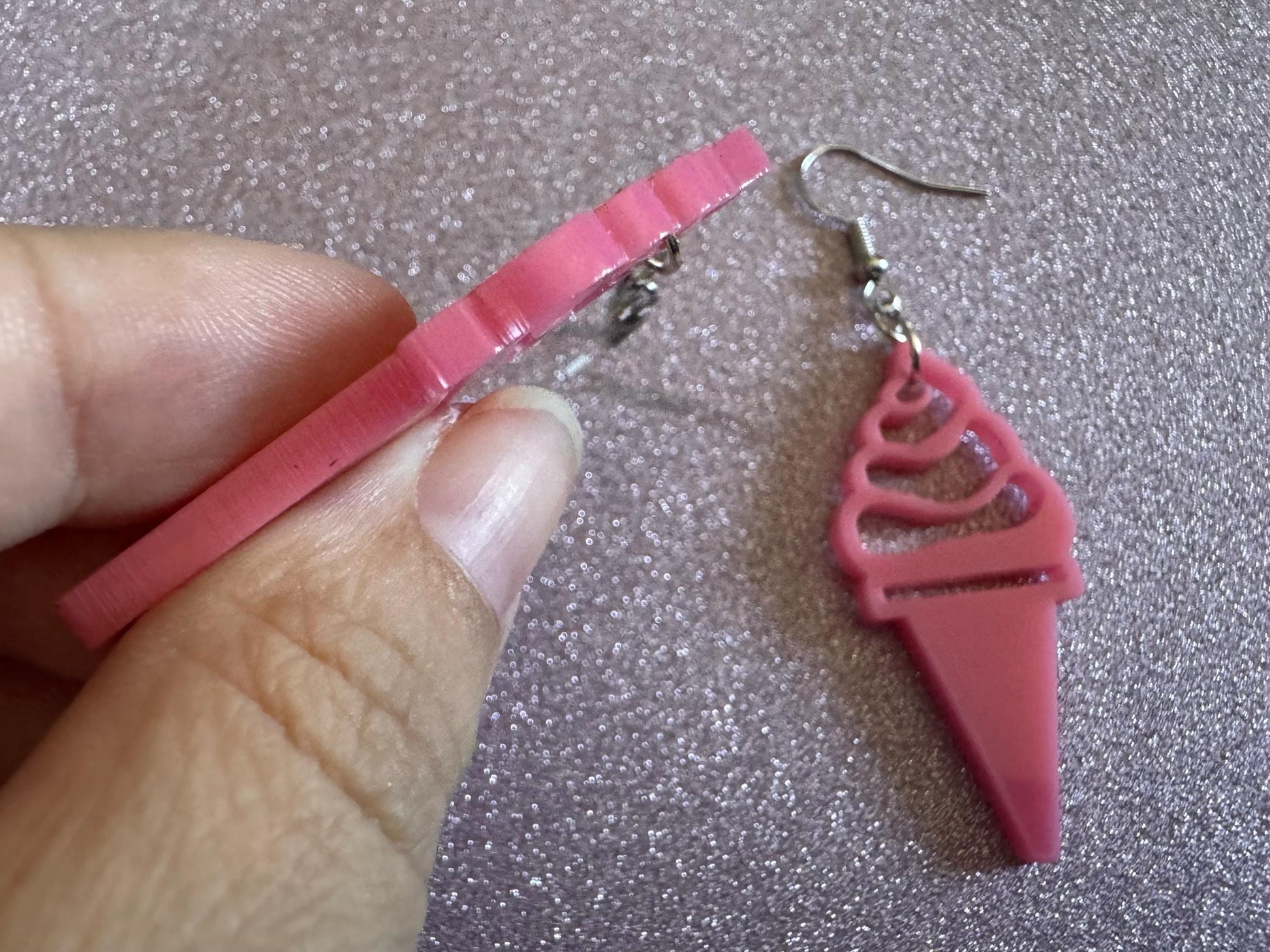 Ice Cream Earrings: Laser Cut Acrylic Pink Ice Cream Cones, Miniature Food, Novelty, Foodie,  Strawberry, Best Gifts for Her/Him/Them