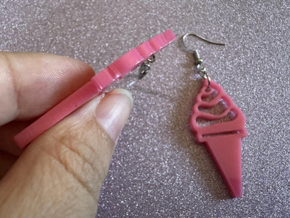 Ice Cream Earrings: Laser Cut Acrylic Pink Ice Cream Cones, Miniature Food, Novelty, Foodie,  Strawberry, Best Gifts for Her/Him/Them