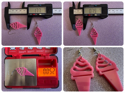 Ice Cream Earrings: Laser Cut Acrylic Pink Ice Cream Cones, Miniature Food, Novelty, Foodie,  Strawberry, Best Gifts for Her/Him/Them