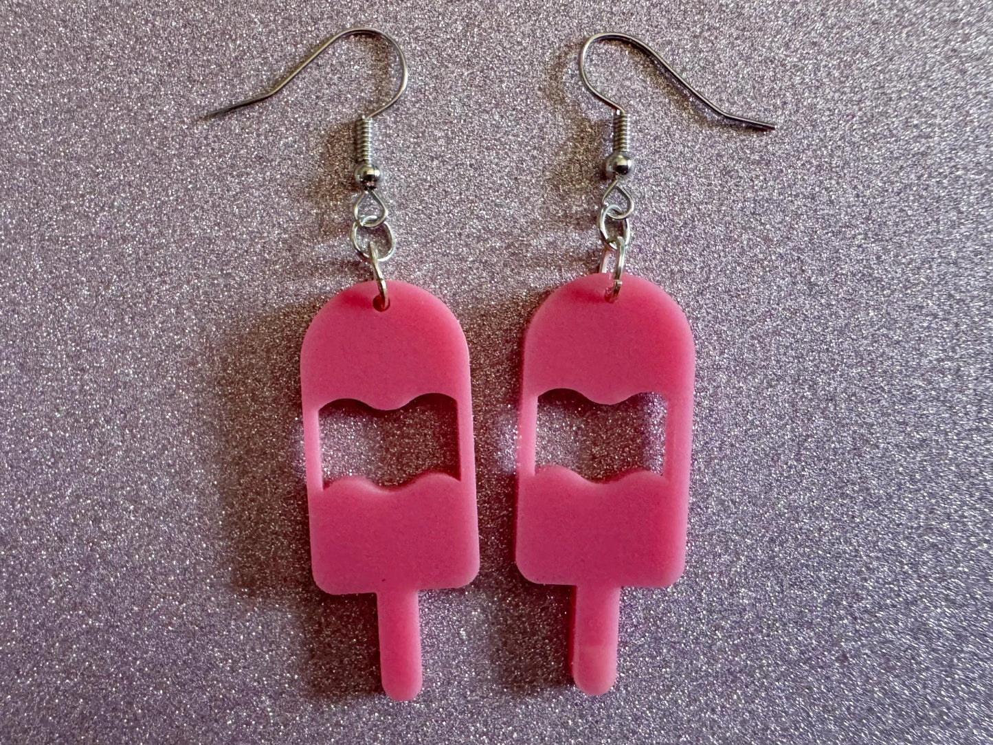 Ice Cream Earrings: Laser Cut Acrylic Pink Ice Cream Popsicles, Miniature Food, Novelty, Foodie, Strawberry, Best Gifts for Her/Him/Them