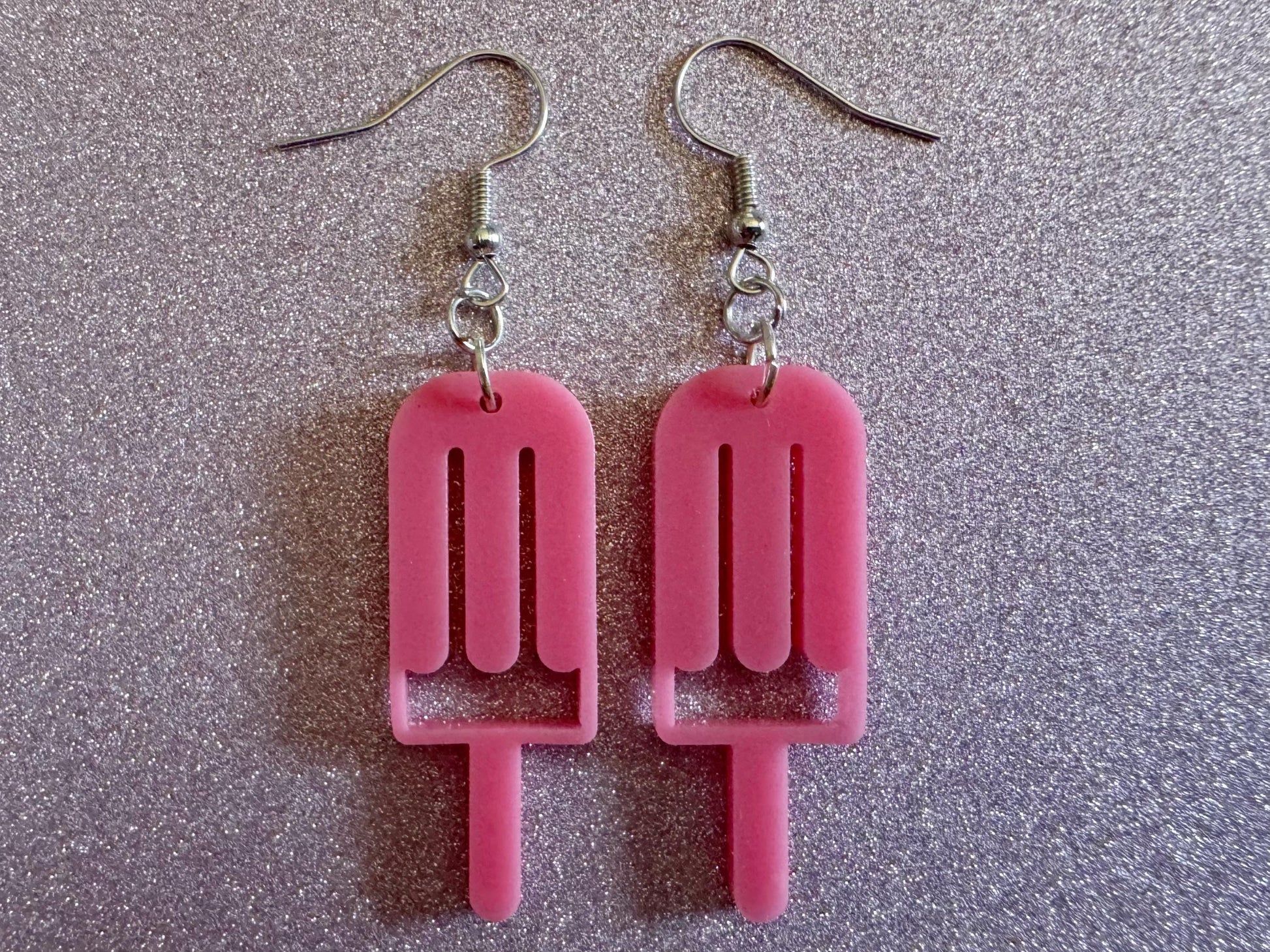 Ice Cream Earrings: Laser Cut Acrylic Pink Ice Cream Popsicles, Miniature Food, Novelty, Foodie, Strawberry, Best Gifts for Her/Him/Them