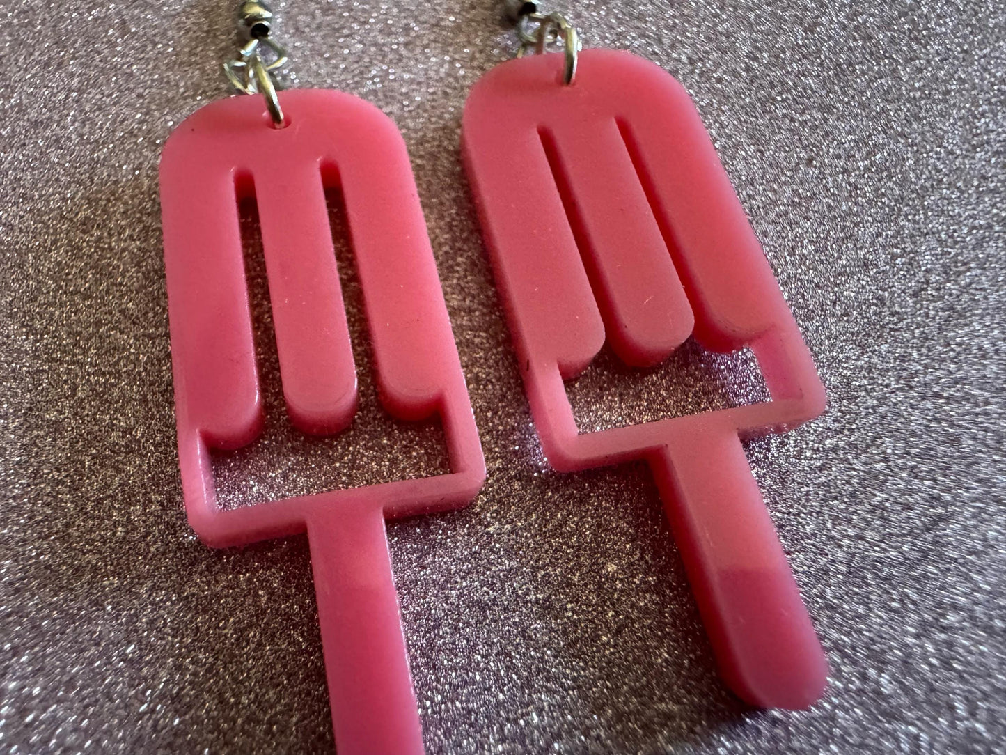 Ice Cream Earrings: Laser Cut Acrylic Pink Ice Cream Popsicles, Miniature Food, Novelty, Foodie, Strawberry, Best Gifts for Her/Him/Them