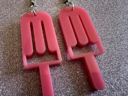 Ice Cream Earrings: Laser Cut Acrylic Pink Ice Cream Popsicles, Miniature Food, Novelty, Foodie, Strawberry, Best Gifts for Her/Him/Them