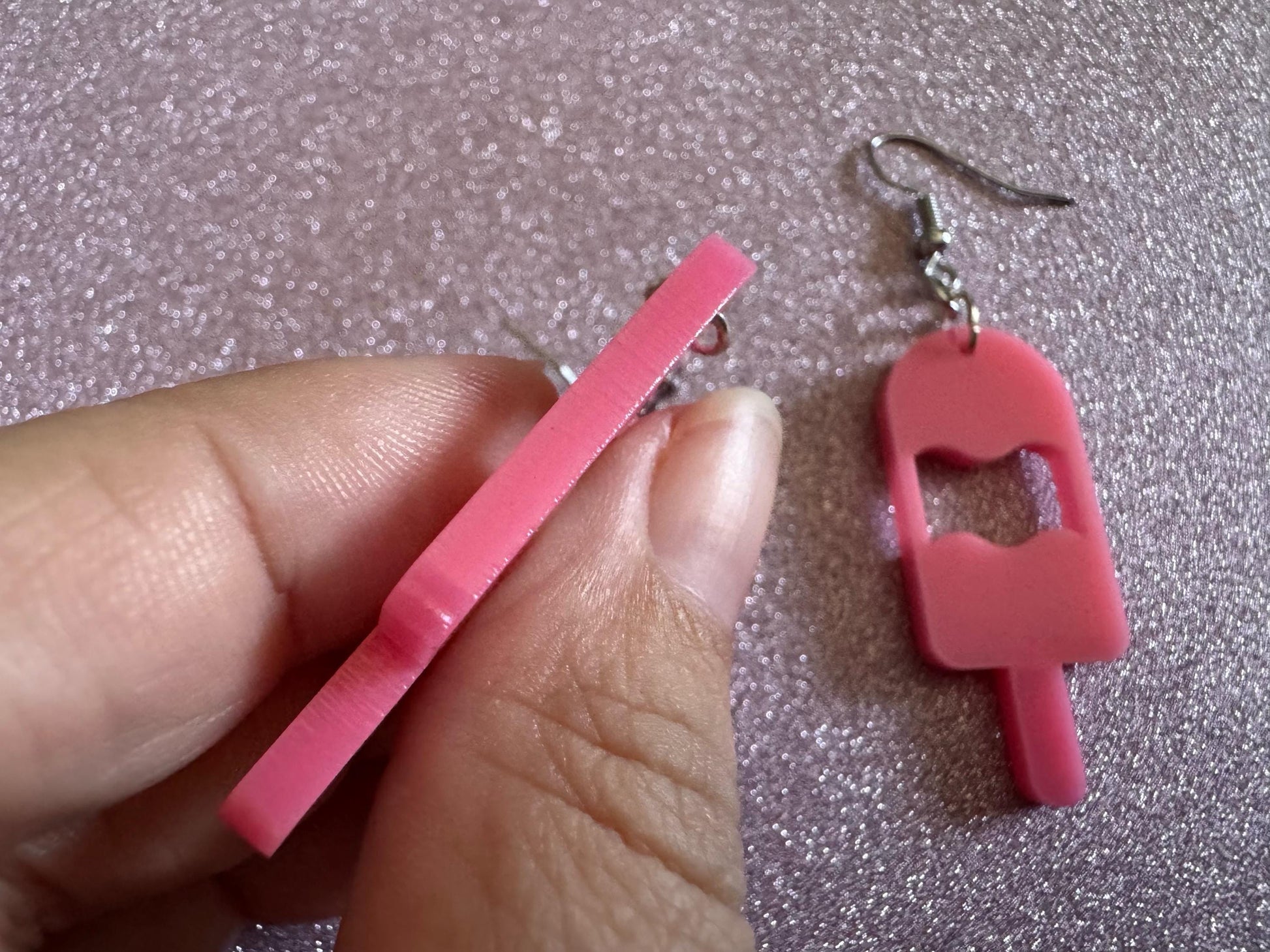 Ice Cream Earrings: Laser Cut Acrylic Pink Ice Cream Popsicles, Miniature Food, Novelty, Foodie, Strawberry, Best Gifts for Her/Him/Them