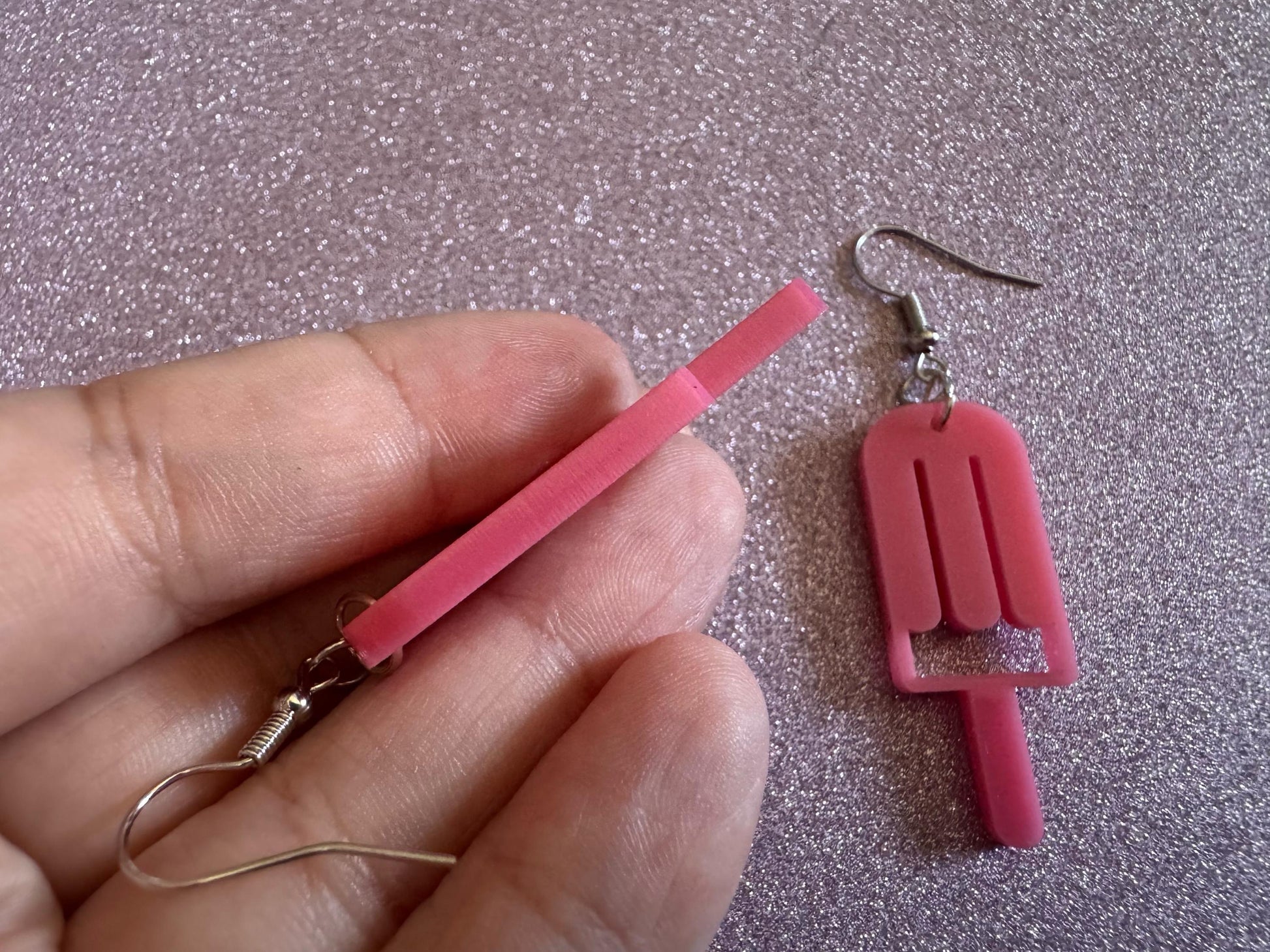 Ice Cream Earrings: Laser Cut Acrylic Pink Ice Cream Popsicles, Miniature Food, Novelty, Foodie, Strawberry, Best Gifts for Her/Him/Them