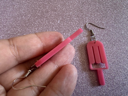 Ice Cream Earrings: Laser Cut Acrylic Pink Ice Cream Popsicles, Miniature Food, Novelty, Foodie, Strawberry, Best Gifts for Her/Him/Them
