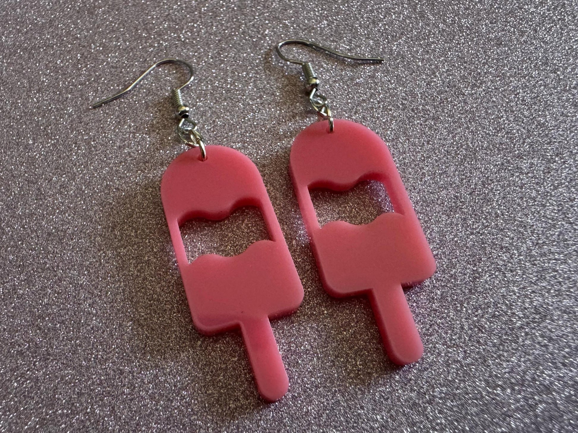 Ice Cream Earrings: Laser Cut Acrylic Pink Ice Cream Popsicles, Miniature Food, Novelty, Foodie, Strawberry, Best Gifts for Her/Him/Them