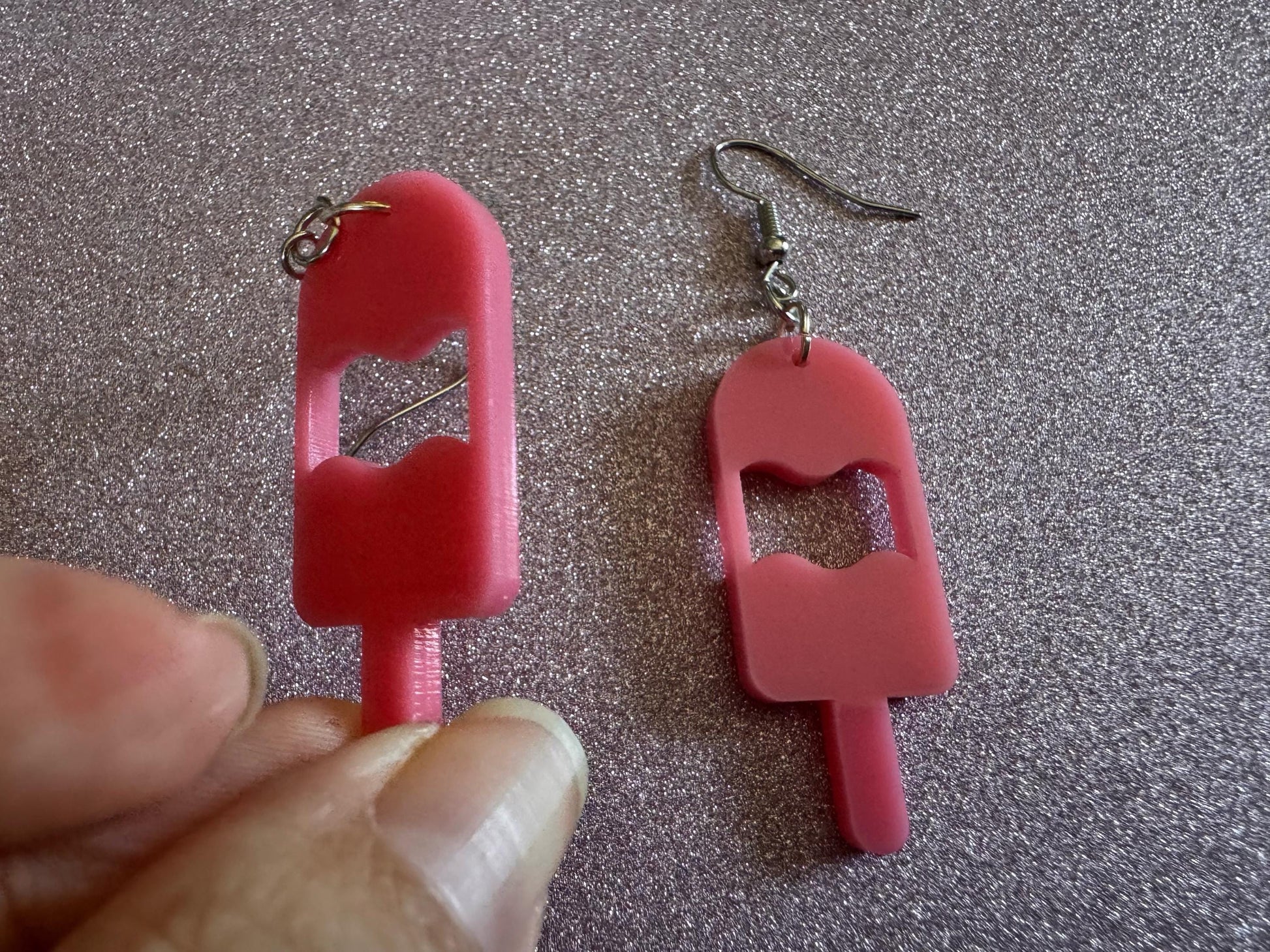 Ice Cream Earrings: Laser Cut Acrylic Pink Ice Cream Popsicles, Miniature Food, Novelty, Foodie, Strawberry, Best Gifts for Her/Him/Them