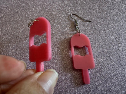 Ice Cream Earrings: Laser Cut Acrylic Pink Ice Cream Popsicles, Miniature Food, Novelty, Foodie, Strawberry, Best Gifts for Her/Him/Them