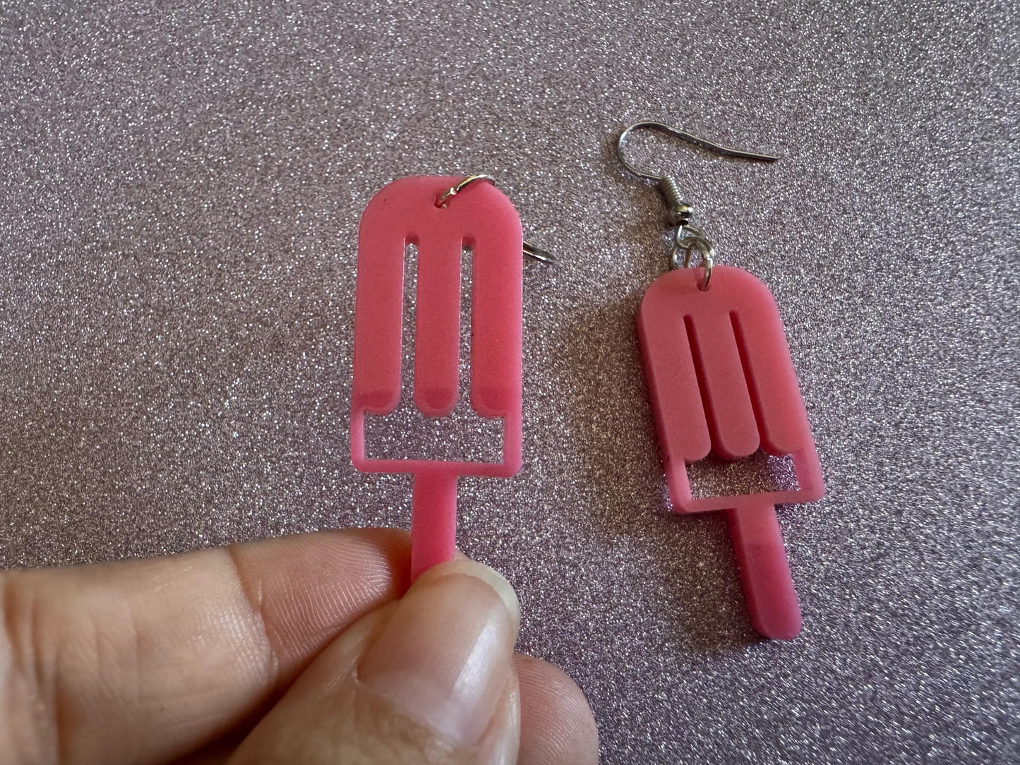 Ice Cream Earrings: Laser Cut Acrylic Pink Ice Cream Popsicles, Miniature Food, Novelty, Foodie, Strawberry, Best Gifts for Her/Him/Them
