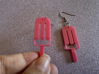 Ice Cream Earrings: Laser Cut Acrylic Pink Ice Cream Popsicles, Miniature Food, Novelty, Foodie, Strawberry, Best Gifts for Her/Him/Them