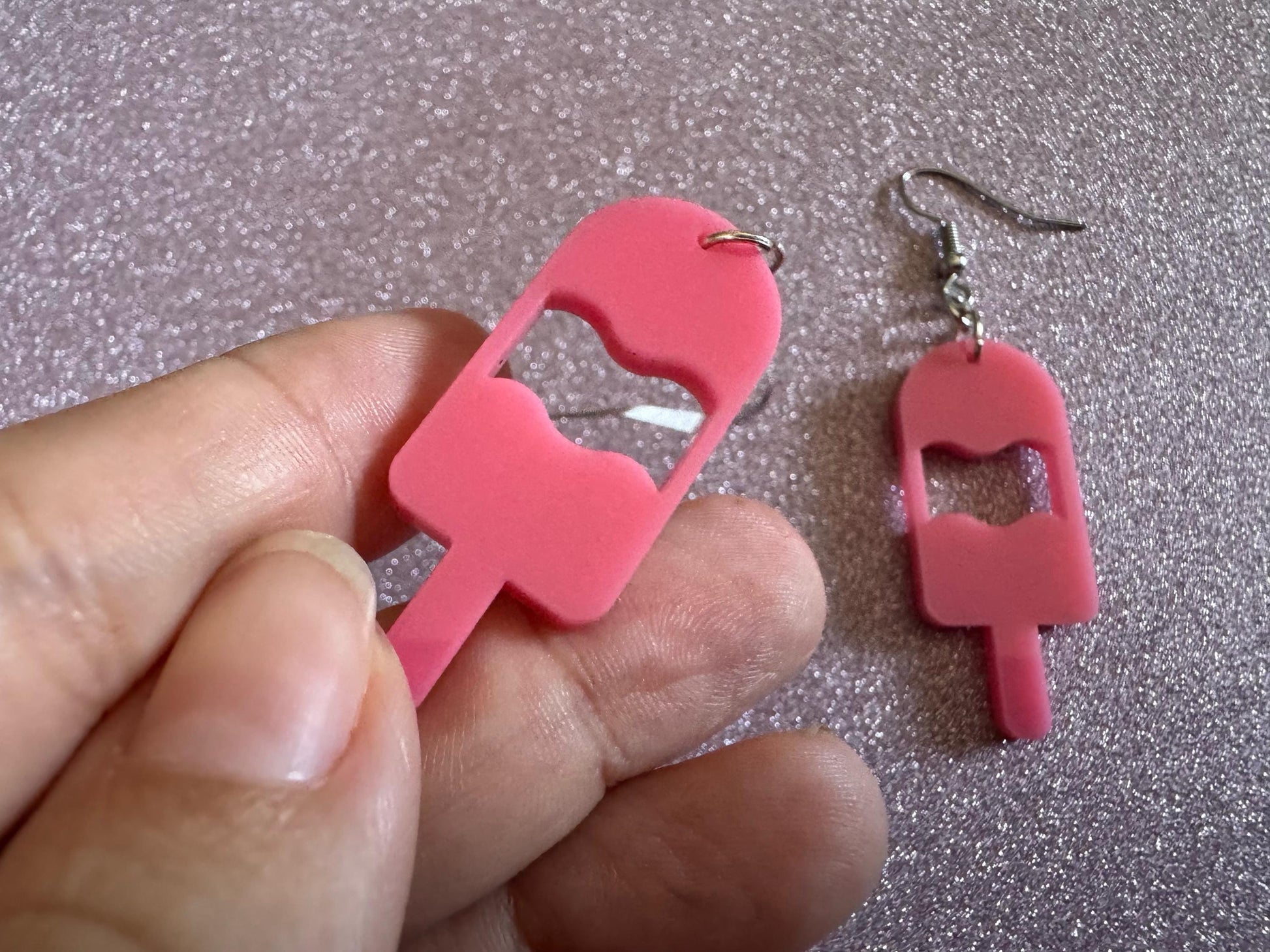 Ice Cream Earrings: Laser Cut Acrylic Pink Ice Cream Popsicles, Miniature Food, Novelty, Foodie, Strawberry, Best Gifts for Her/Him/Them