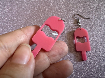 Ice Cream Earrings: Laser Cut Acrylic Pink Ice Cream Popsicles, Miniature Food, Novelty, Foodie, Strawberry, Best Gifts for Her/Him/Them