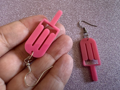 Ice Cream Earrings: Laser Cut Acrylic Pink Ice Cream Popsicles, Miniature Food, Novelty, Foodie, Strawberry, Best Gifts for Her/Him/Them
