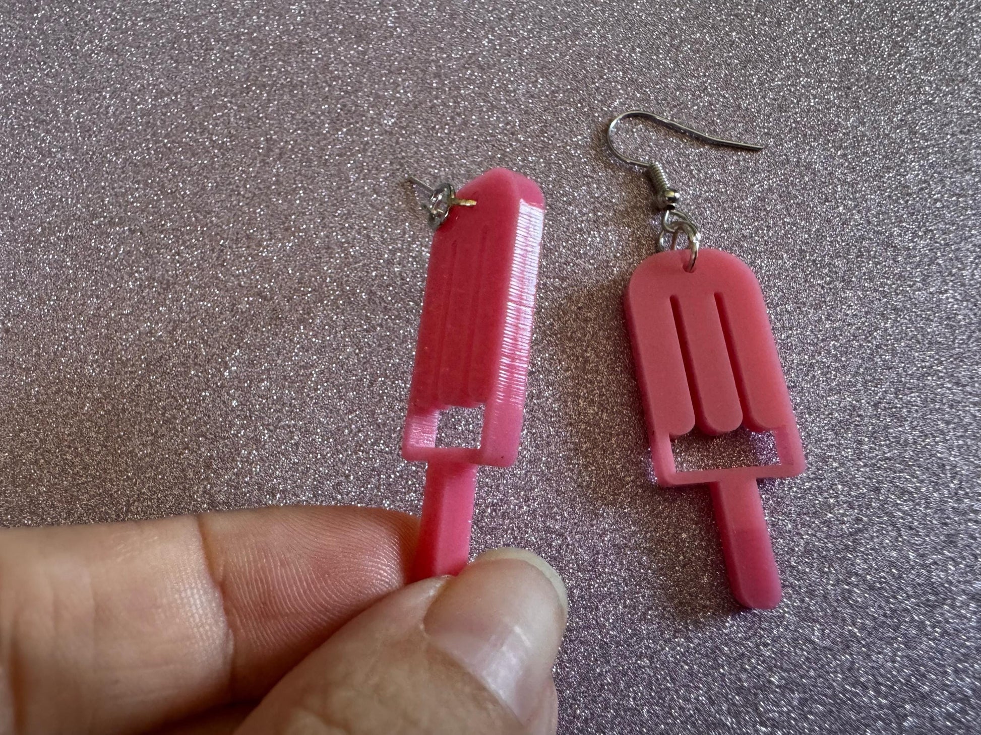 Ice Cream Earrings: Laser Cut Acrylic Pink Ice Cream Popsicles, Miniature Food, Novelty, Foodie, Strawberry, Best Gifts for Her/Him/Them