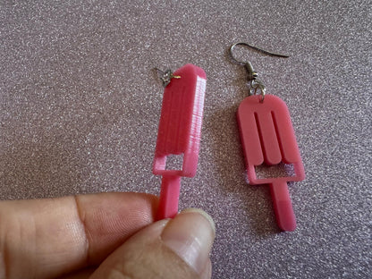 Ice Cream Earrings: Laser Cut Acrylic Pink Ice Cream Popsicles, Miniature Food, Novelty, Foodie, Strawberry, Best Gifts for Her/Him/Them