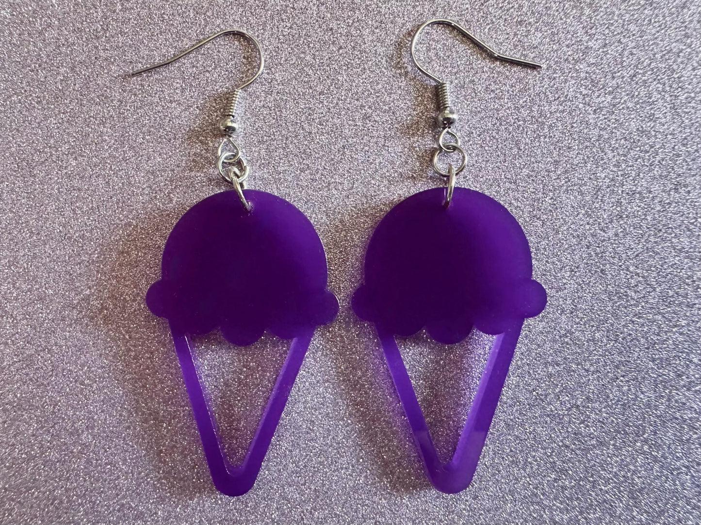 Ice Cream Earrings: Laser Cut Acrylic Purple Ice Cream Cones, Miniature Food, Novelty, Foodie, Taro, Hawaiian, Best Gifts for Her/Him/Them