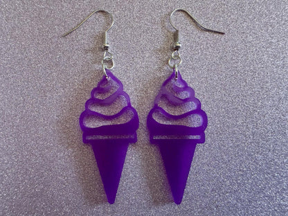 Ice Cream Earrings: Laser Cut Acrylic Purple Ice Cream Cones, Miniature Food, Novelty, Foodie, Taro, Hawaiian, Best Gifts for Her/Him/Them