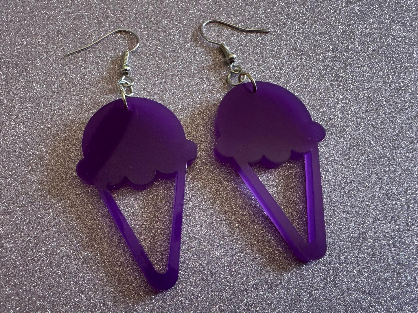 Ice Cream Earrings: Laser Cut Acrylic Purple Ice Cream Cones, Miniature Food, Novelty, Foodie, Taro, Hawaiian, Best Gifts for Her/Him/Them