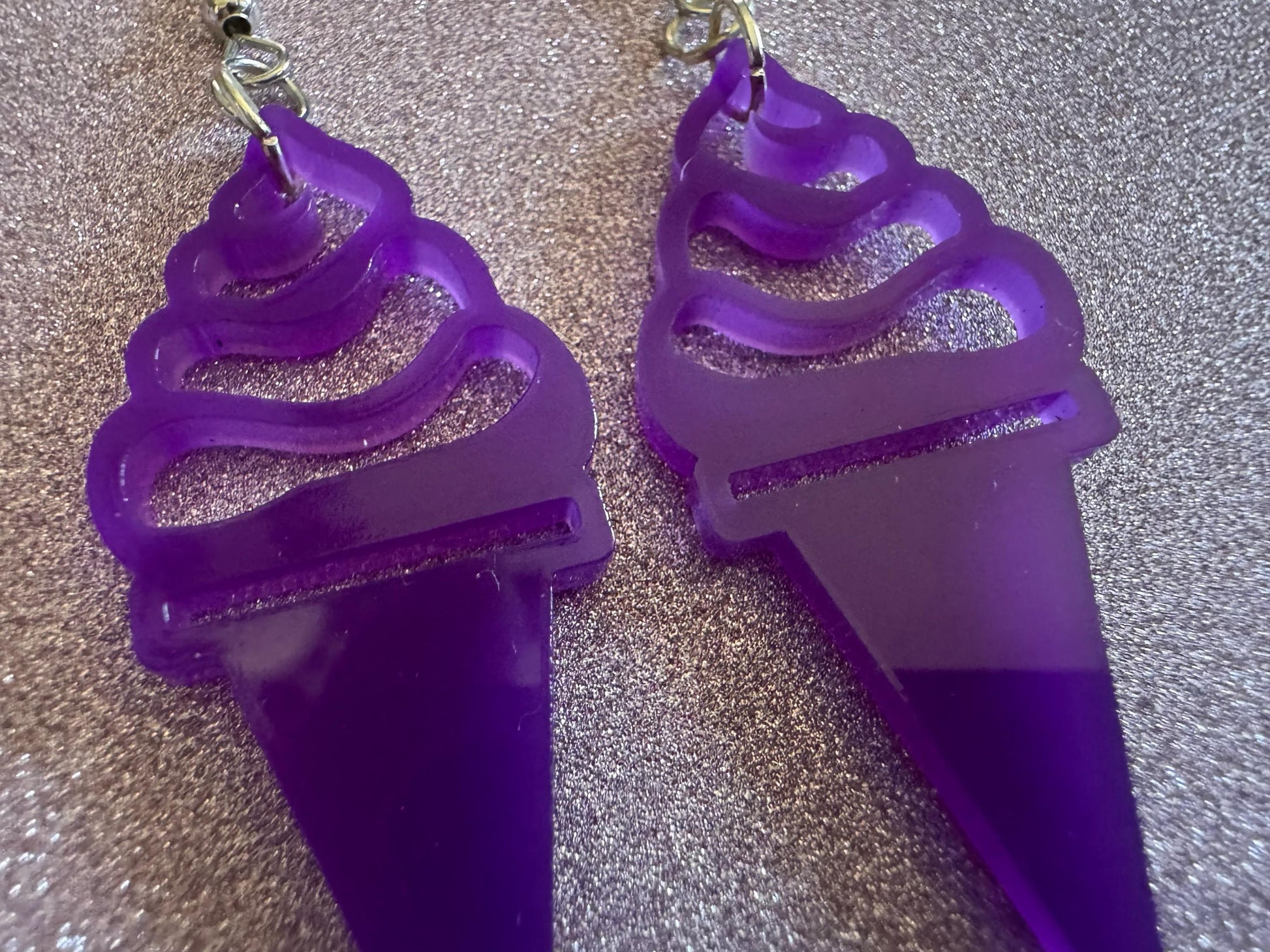 Ice Cream Earrings: Laser Cut Acrylic Purple Ice Cream Cones, Miniature Food, Novelty, Foodie, Taro, Hawaiian, Best Gifts for Her/Him/Them