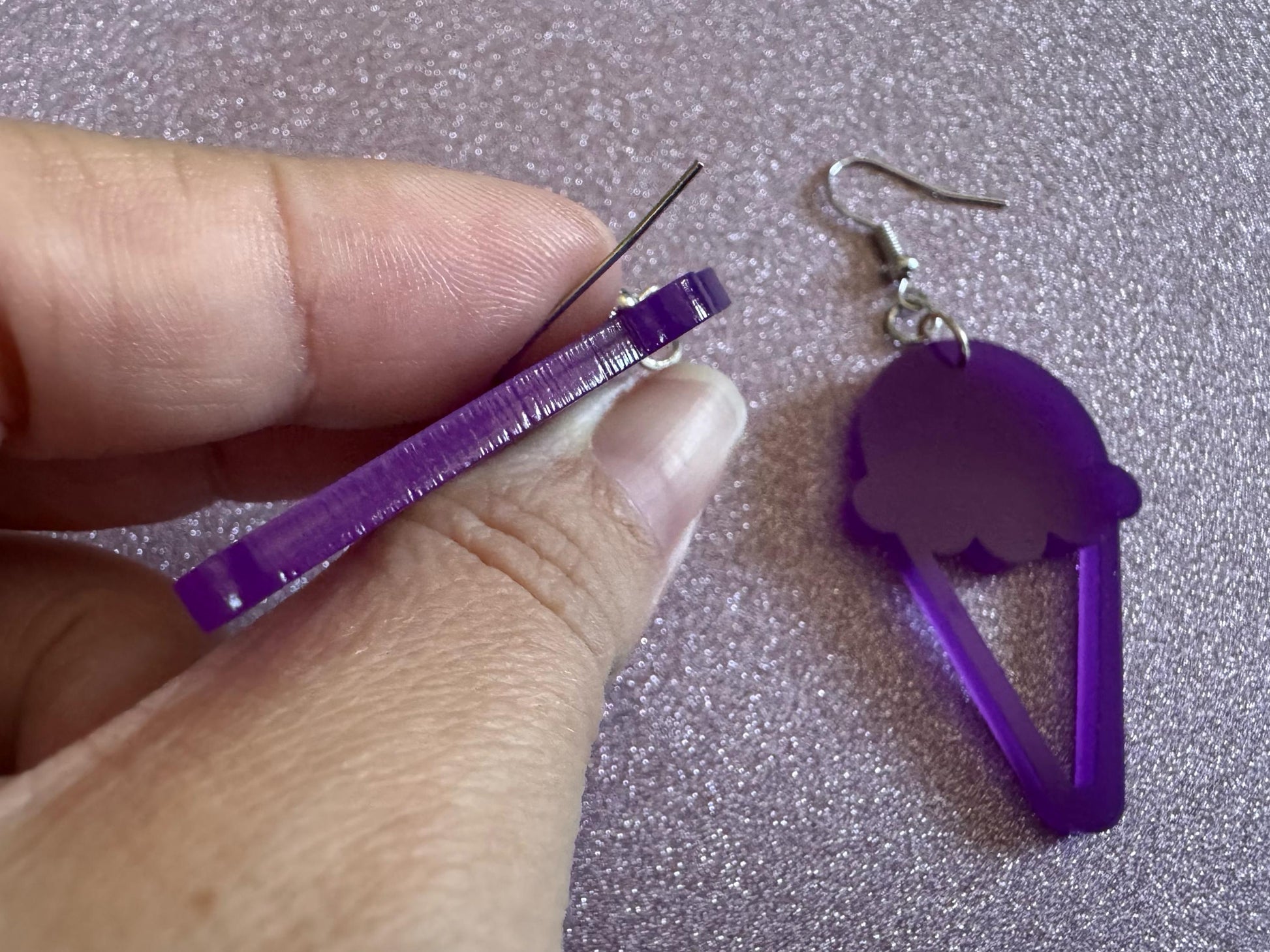 Ice Cream Earrings: Laser Cut Acrylic Purple Ice Cream Cones, Miniature Food, Novelty, Foodie, Taro, Hawaiian, Best Gifts for Her/Him/Them