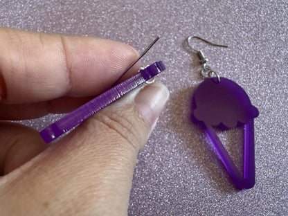 Ice Cream Earrings: Laser Cut Acrylic Purple Ice Cream Cones, Miniature Food, Novelty, Foodie, Taro, Hawaiian, Best Gifts for Her/Him/Them