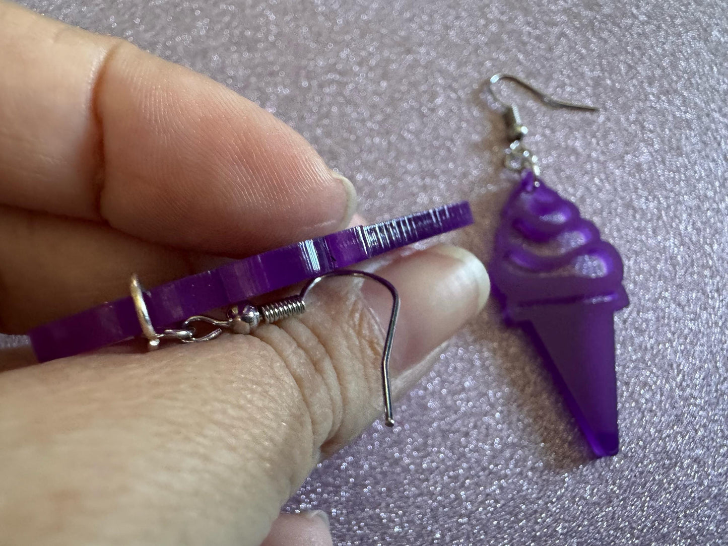 Ice Cream Earrings: Laser Cut Acrylic Purple Ice Cream Cones, Miniature Food, Novelty, Foodie, Taro, Hawaiian, Best Gifts for Her/Him/Them