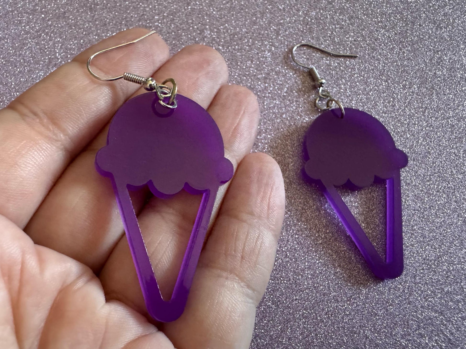 Ice Cream Earrings: Laser Cut Acrylic Purple Ice Cream Cones, Miniature Food, Novelty, Foodie, Taro, Hawaiian, Best Gifts for Her/Him/Them