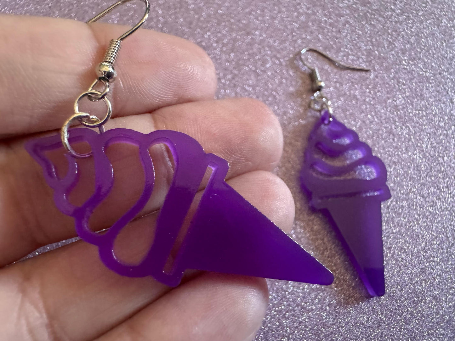 Ice Cream Earrings: Laser Cut Acrylic Purple Ice Cream Cones, Miniature Food, Novelty, Foodie, Taro, Hawaiian, Best Gifts for Her/Him/Them
