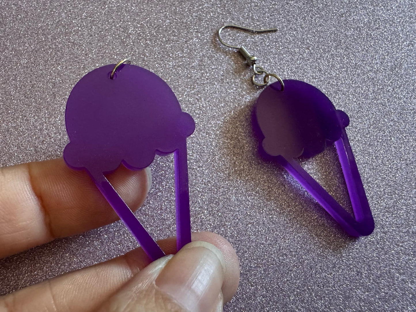 Ice Cream Earrings: Laser Cut Acrylic Purple Ice Cream Cones, Miniature Food, Novelty, Foodie, Taro, Hawaiian, Best Gifts for Her/Him/Them