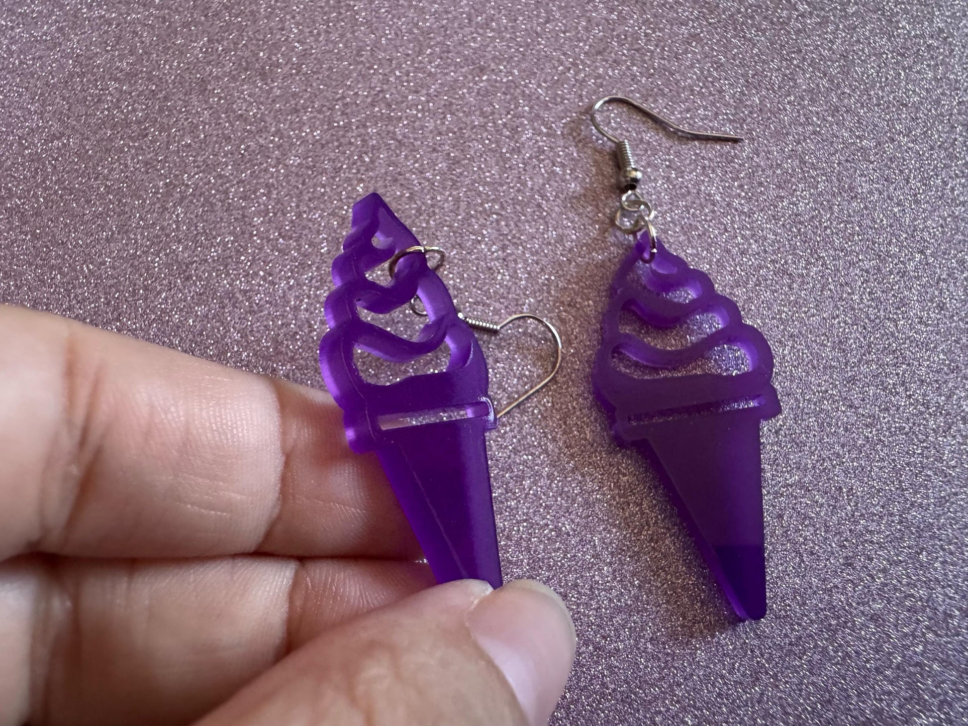 Ice Cream Earrings: Laser Cut Acrylic Purple Ice Cream Cones, Miniature Food, Novelty, Foodie, Taro, Hawaiian, Best Gifts for Her/Him/Them