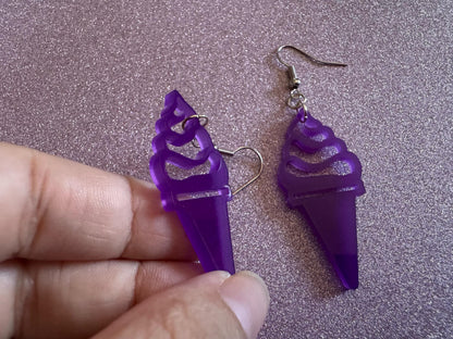 Ice Cream Earrings: Laser Cut Acrylic Purple Ice Cream Cones, Miniature Food, Novelty, Foodie, Taro, Hawaiian, Best Gifts for Her/Him/Them