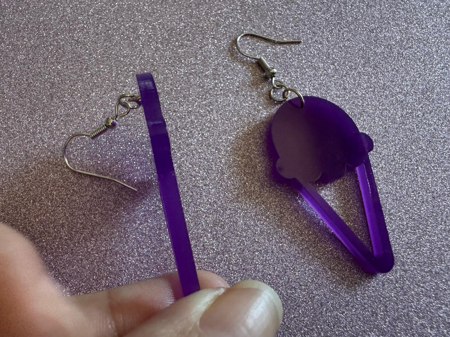 Ice Cream Earrings: Laser Cut Acrylic Purple Ice Cream Cones, Miniature Food, Novelty, Foodie, Taro, Hawaiian, Best Gifts for Her/Him/Them