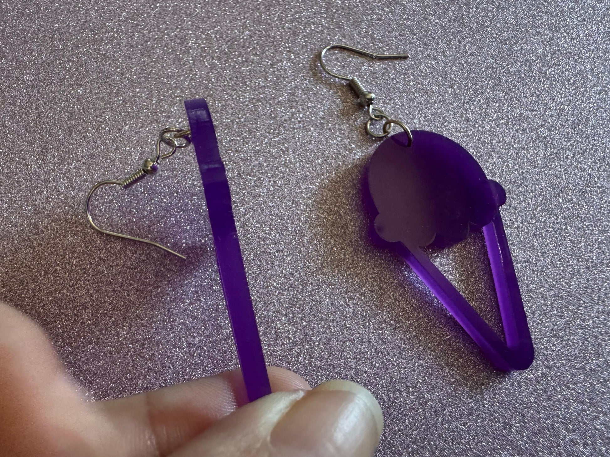 Ice Cream Earrings: Laser Cut Acrylic Purple Ice Cream Cones, Miniature Food, Novelty, Foodie, Taro, Hawaiian, Best Gifts for Her/Him/Them