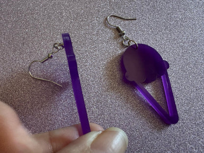 Ice Cream Earrings: Laser Cut Acrylic Purple Ice Cream Cones, Miniature Food, Novelty, Foodie, Taro, Hawaiian, Best Gifts for Her/Him/Them