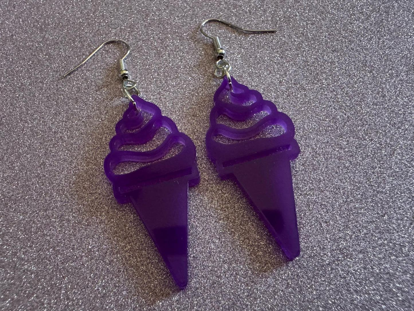 Ice Cream Earrings: Laser Cut Acrylic Purple Ice Cream Cones, Miniature Food, Novelty, Foodie, Taro, Hawaiian, Best Gifts for Her/Him/Them