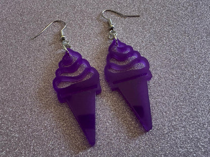 Ice Cream Earrings: Laser Cut Acrylic Purple Ice Cream Cones, Miniature Food, Novelty, Foodie, Taro, Hawaiian, Best Gifts for Her/Him/Them