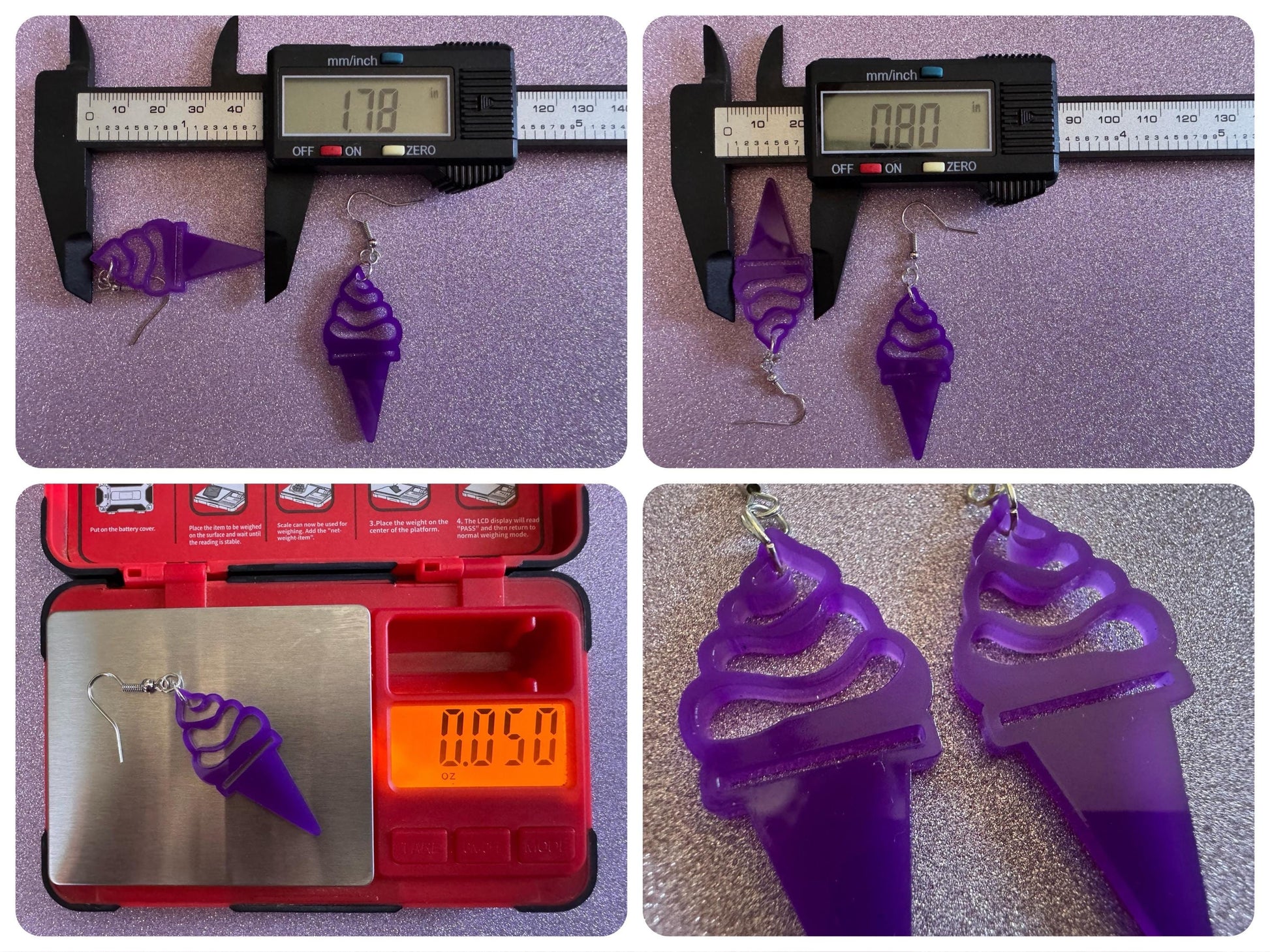 Ice Cream Earrings: Laser Cut Acrylic Purple Ice Cream Cones, Miniature Food, Novelty, Foodie, Taro, Hawaiian, Best Gifts for Her/Him/Them