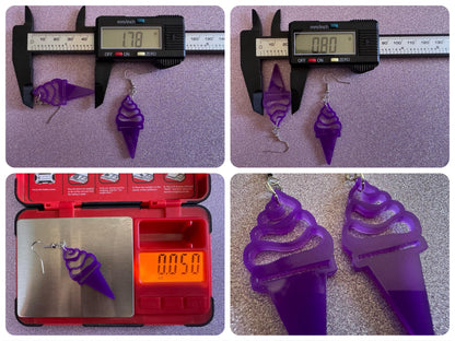 Ice Cream Earrings: Laser Cut Acrylic Purple Ice Cream Cones, Miniature Food, Novelty, Foodie, Taro, Hawaiian, Best Gifts for Her/Him/Them