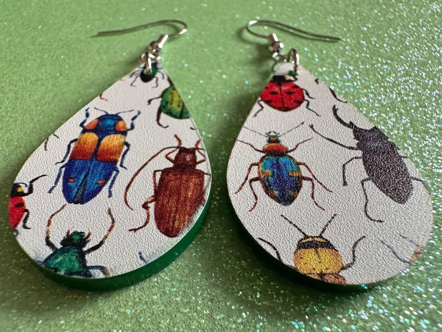 Insect Earrings: Laser Cut Acrylic Insects, Bugs, Green Earrings, Beetle, Animals, Entomology, Zoo, Colorful, Best Gifts for Her/Him/Them