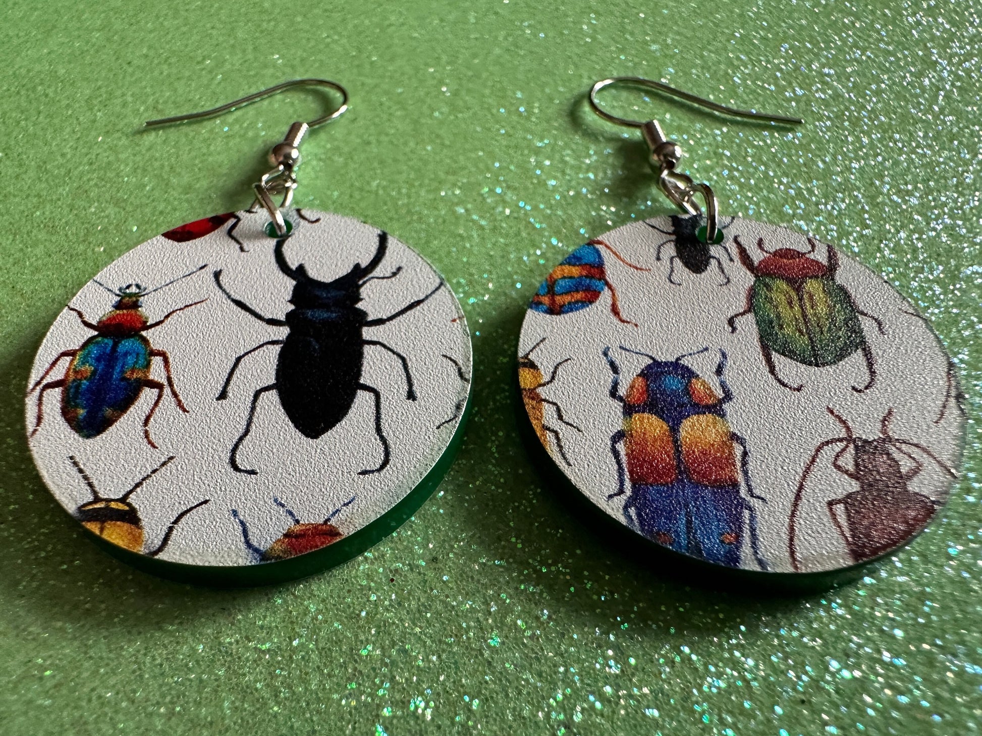 Insect Earrings: Laser Cut Acrylic Insects, Bugs, Green Earrings, Beetle, Animals, Entomology, Zoo, Colorful, Best Gifts for Her/Him/Them