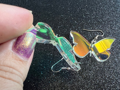 Iridescent Butterfly Earrings: Laser Cut Acrylic Butterflies, Summer, Monarch, Insects, Bugs, Best Gifts for Her/Him/Them