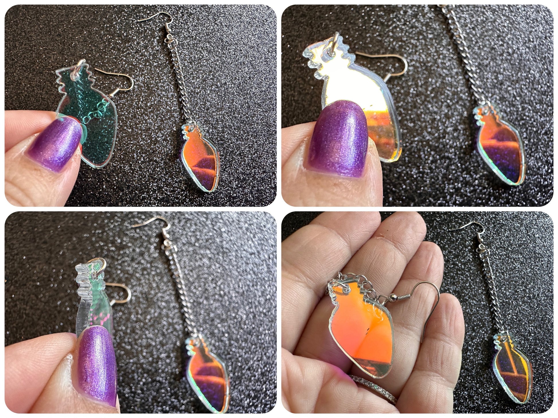 Iridescent Christmas Light Earrings: Laser Cut Acrylic, Lights, Winter, Festive, Xmas, Green Earrings, Holidays, Best Gifts for Her/Him/Them