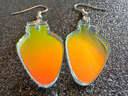 Iridescent Christmas Light Earrings: Laser Cut Acrylic, Lights, X-mas, Festive, Xmas, Green Earrings, Holidays, Best Gifts for Her/Him/Them